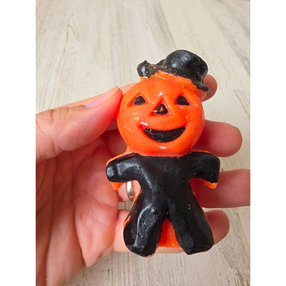 Vintage gurley scarecrow pumpkin candle jack-o'-lantern mini Halloween decor - Picture 6 of 7